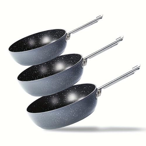 YJKKZQLB Antihaft-Bratpfannen-Set, 3-teilig, Sauteusen-Set, Granitbeschichtung, Omelettpfanne, induktionsgeeignetes Kochgeschirr, Edelstahlgriff, ofenfest