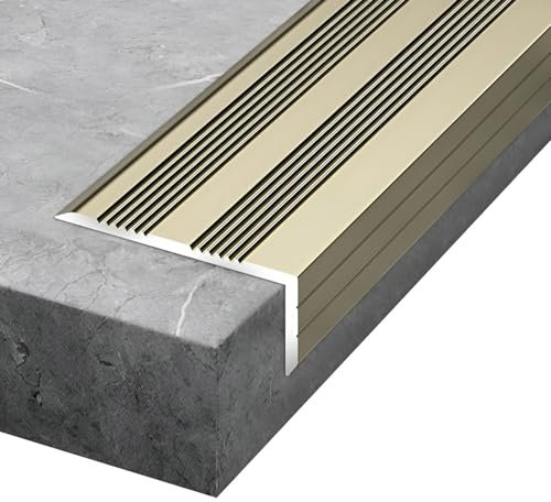 Treppenkantenprofil aus Aluminium, L-förmige Stufenkantenprofil, B×H: 50×30 mm (2×1,2 Zoll), Rutschfester Treppenstufenstreifen. Geeignet für Metall, Fliesen, Marmor(Titanium)