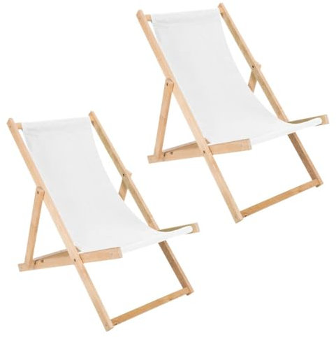 BAS Liegestuhl klappbar aus Holz - 2er Set weiß Gartenliege aus Buchenholz Faltbare Sonnenliege, Strandliege für Balkon, Terrasse & Strand