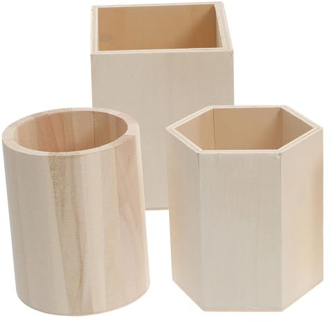 DIYEAH 3pcs Wooden Pen Holder Storage Bucket Desktop Pencil Holder Makeup Brush Organizer for Office Desk