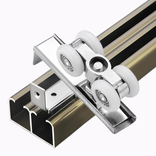 SRNSAEB Pocket Door Kit Sliding Double System Internal, 100 160 240 300 360 400 CM Slide Cabinet Door Hardware Track for Folding Doors/Cabinet Doors/Patio Doors Ceiling Mount(Champagne,340cm/11.2ft)