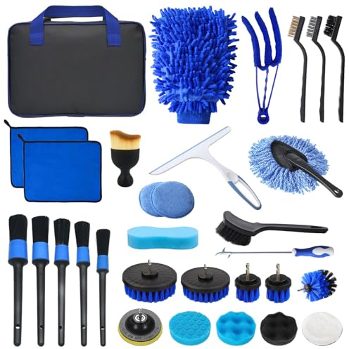 Sleeleece Auto Reinigungsset, 30 Stück Autopflege Set, Auto Detailing Pinsel Auto Waschanlage Set, Staubentfernungsbürste für Auto Innen und Außen, Lüftungsschlitz, Armaturenbrett, Motor, Räder