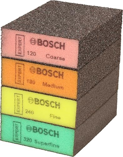 Bosch Expert S471 Lot de 20 éponges abrasives Standard (pour Peinture sur Bois, Bois Tendre, Ø 69 x 97 x 26 mm, Grossier, Moyen, Fin, Super Fin, Accessoires Professionnels pour Le ponçage Manuel)