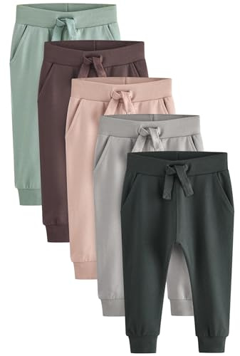 NEXT Jungen Jogginghose im 5er-Pack Mineralgrün/Ecru Creme/Grau 80-86