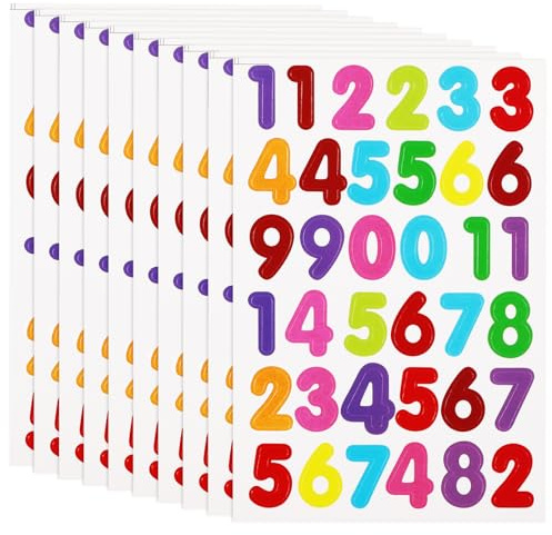 1440 stycken 0 till 9 sifferklistermärken, färgglada digitala klistermärken, gör-det-själv-konst, projekt, dekoration, hantverk – 40 ark