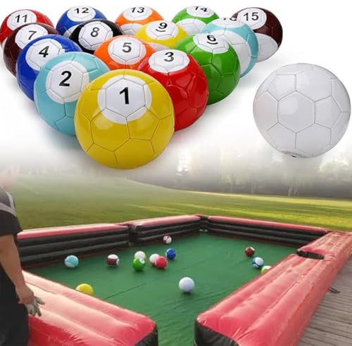 MazmornFly Set de Fútbol Billar Hinchable 6 Piezas, Billar Pool Kick de Cuero con Balones, Juego Recreativo Deportivo para Adultos (Patio/Exterior),20cm/7.87inch
