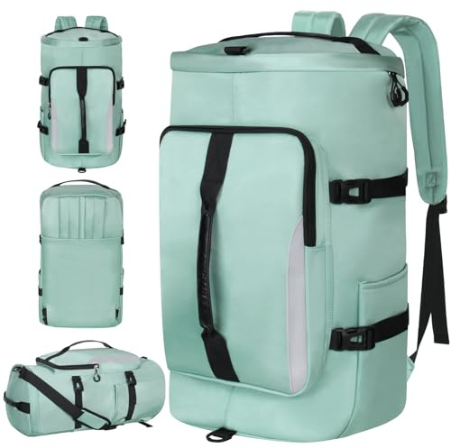 JiangLin 45L Sporttasche mit Schuhfach und Nassfach, Groß Reisetasche Damen Herren Travel Duffle Bag mit Rucksack Weekender für Sporturlaub, Reisen, Fitnessstudio, Schwimmen (Grüner)