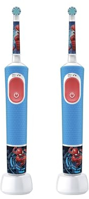 Brosses à dents électriques Spiderman | Lot de 2 brosses électriques pour un brossage efficace et ludique | Dès 3 ans | Rechargeables, écoresponsables | 2x manches + têtes