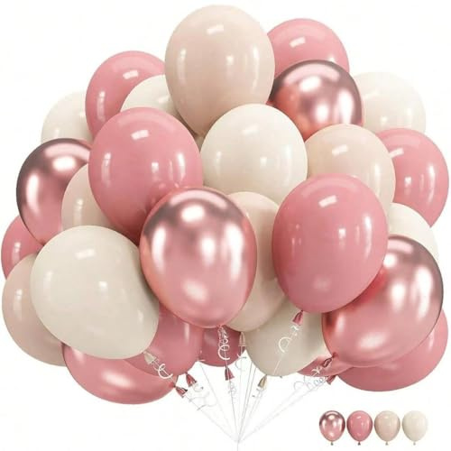 Luftballons Rosa Beige, 30 Stück Retro Aprikose Rosa Helium Luftballons, 10 Zoll Champagner Rosegold Metallic Ballons für Geburtstag Babyparty Jubiläum Braut Hochzeit Deko