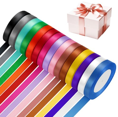 KELAV Nastro Raso,15 Colori Nastrino per Bomboniere,Nastri Colorati Satinati 22m×10mm,Set Completo per Confezione Regali,Decorazioni Matrimonio,Feste e Torte,Eventi Festivi/Partita