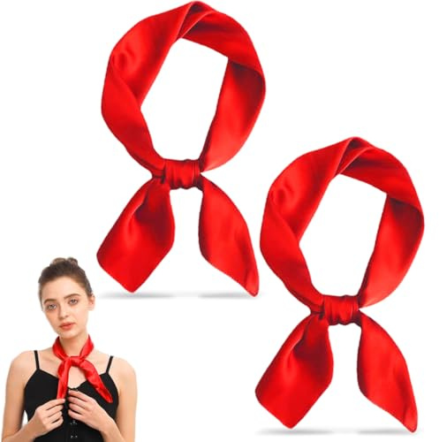 Lot de 2 Foulard Carré Femmes, Foulard Rouge Feria, Bandana Rouge, 70x70cm, Bandanas Bandeau Carré Mouchoir, Accessoire de Cheveux pour Comme Cadeaux