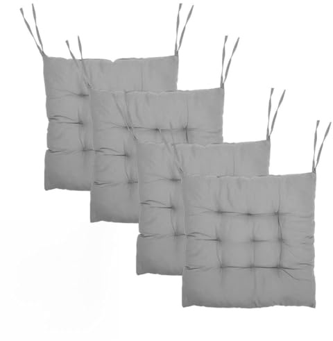 MIUUIPI 4 cuscini per sedia, 40 x 40 cm, con nastri, cuscini per sedie da giardino, imbottitura per interni ed esterni, per sala da pranzo, soggiorno, sala studio (grigio)