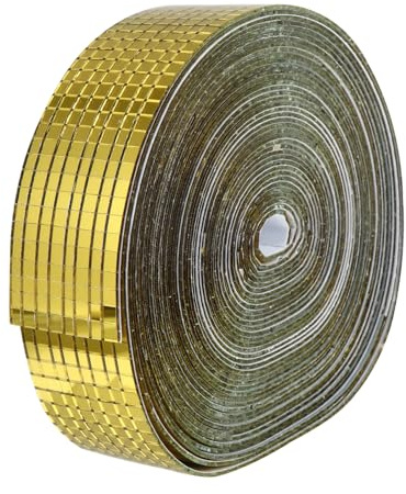 HIAKDOFT Adesivi Per Specchi Di Vetro Autoadesivi 5x5mm in Fibra Di Vetro, Piastrelle Murali Impermeabili Dorate 40mm x 10m, Decorazione Fai Da Te Per Casa, Cucina e Bagno