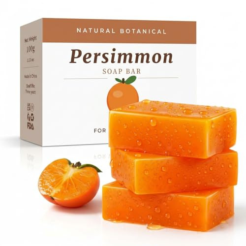 Persimmon Soap 3 x 100G Multipack with Foaming Net for Body Odor Control | Deodorant Soap Bar for Old People Smell, Natural Hand & Body Bar Soap for Men & Women, Deep Cleansing & Odor Removing