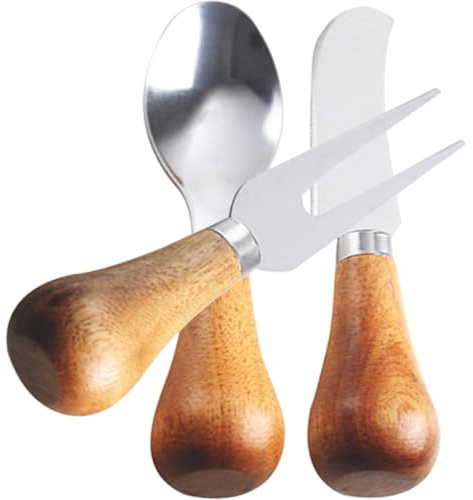 Alipis Juego de Cortadores de Queso Espátula y Mango de Madera de Acero Inoxidable Herramienta para Cortar Queso y Servir en Fiestas