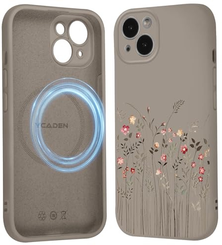 Saqmkil Handyhülle für iPhone 13 Hülle für Magsafe mit Blumen Muster | Aesthetic Bunt Motiv Mädchen Design Magnetische Case, Weich Flüssigem Silikon Stoßfeste Schutzhülle Cover 6,1 Braun