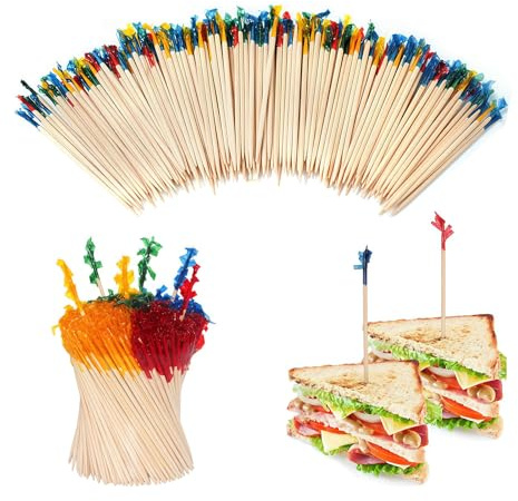VelvetGlow 400 Pcs Palillos Decorativos para Aperitivos, 2.6IN Pinchos para Bebidas de Fiesta, Frutas, Bocadillos, Platos de Embutidos Decorativos, Brochetas para Aperitivos
