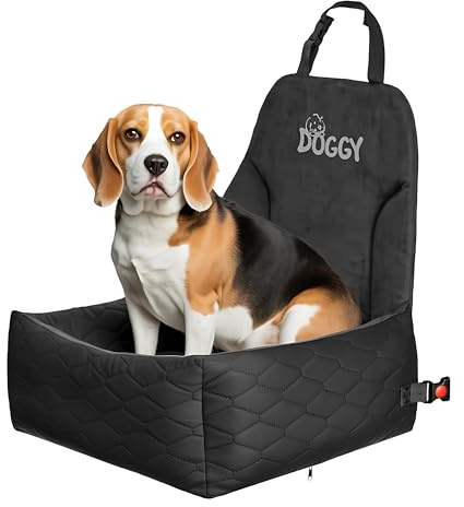 Hunde-Autositz für kleine/mittlere Hunde - Hundeautositz mit Dicker Polsterung - Waschbarer hundesitz Auto mit Aufbewahrungstaschen, Ansteckbare Leine - Stabiler (Schwarz)
