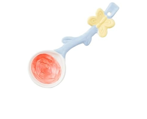 Soup Ladle 2-Piece Cute Ceramic Spoon Breakfast Dessert Ice Cream Rice Suitable for Women, Girls, Children(Red)
