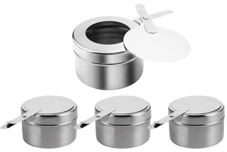 4X Fuel Holders with Cover, Stainless Steel Chafing Dish Fuel Cans for Buffet, Hot Pot & Food Warming, 3.58x1.97 inch