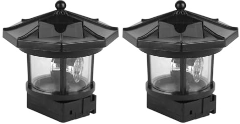 Abaodam Lampada Solare da Giardino Faro Rotante 2 Pezzi, Luci Esterne Alimentate a Energia Solare Impermeabili in Plastica, Luce Decorativa per Vialetto Cortile Patio, Attivazione