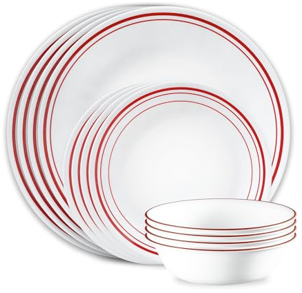 Corelle Logan 12 Piece Dinnerware Set, Service for 4, Triple Layer Chip & Crack Resistant Glass Plate and Bowl Sets