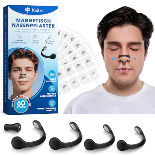 Nasenpflaster Magnet gegen Schnarchen: 60 Stück Magnetische Nasenpflaster in 4 Größen für passgenauen Sitz Für besseres Atmen bei Alltag, Bewegung & Ruhe