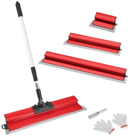 Juego de espátulas de superficie, herramienta de espátula (250/400 mm/600 mm) y barra telescópica de 0,97 m hasta 1,82 m, con adaptador, kit de espátula de alisado multifuncional para grandes (Rojo)