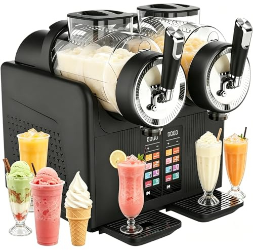 AUTUMFLATGAO Slush EIS Maschine für Zuhause, 2-in-1 Slushie Maschine und Eismaschine, Softeismaschine mit 2×2L Doppeltank, Touchdisplay, 6 Programme für kalte Getränke, Milchshakes und Partys Black