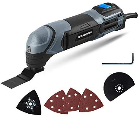 Hammerhead 2.2-Amp Oscillating Multi-Tool with 1pc Flush Cut Blade, 1pc Semicircle Saw Blade, 1pc Sanding pad, 3pcs Sanding Paper - HAMT022