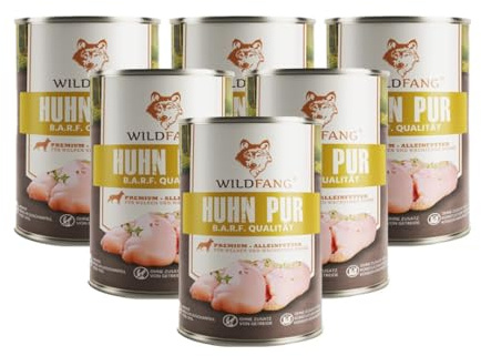 Wildfang® Cibo umido per cani 400g – Premium Pollo Puro. Con ingredienti naturali, senza cereali e glutine. Senza zuccheri aggiunti, ideale per tutte le razze e cani senior – Confezione da 6