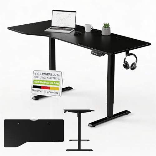 Juskys Höhenverstellbarer Schreibtisch 160x75cm - Elektrisch stufenlos verstellbar Bürotisch Sitz- & Stehtisch Speicherplatz Memory-Funktion - Schwarz