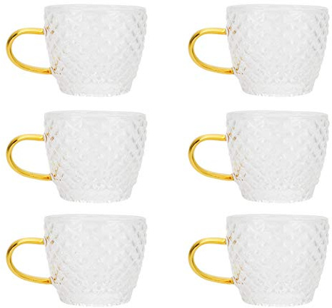 Taza de Café de Vidrio de 6 Uds, Tazas de Té con Asa Amarillo para Bebidas Frías y Calientes, Vasos de Vidrio de 100 ml para Café con Leche, Té, Cerveza y Jugo