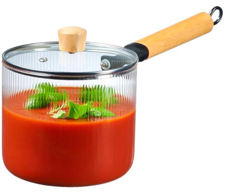 Le'raze Glass Cooking Pot with Lid - 2L(68oz) Heat Resistant Tempered Borosilicate Glass Cookware Stovetop Pot Set - Saucepan Simmer Pot with Cover Safe for Soup, Milk, and Baby Food.
