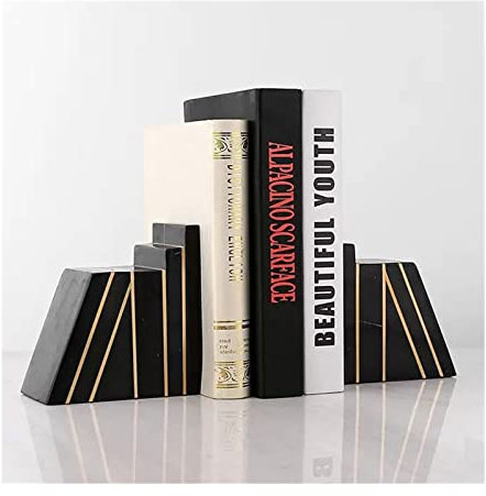 Buchstützen Marmor-Buchstützen, einzigartige dekorative Buchstützen for schwere Bücher, Buchstützen perfekt for Regale, Aufbewahrung von Küchenkochbüchern, Schwarz Unterstützt dekorative Buchstützen