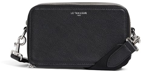Le Tanneur, portefeuille, sac bandoulière, en cuir grainé, Emile, homme, 2 soufflets, compartiment zippé, poche zippée, 4 compartiments cartes, poches plates, bandoulière ajustable et amovible