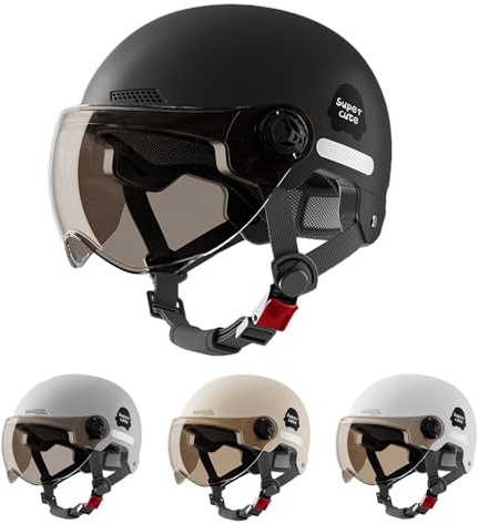 Medio Casco Moto Hombre, Casco De Motocicleta con Doble Visera De Cara Completa, Casco De Motocicleta De Cara Abierta con Visera Solar, Anticolisión Protege La Seguridad Vial De Los Usuarios