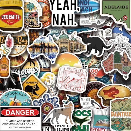 50 Pcs Australia Stickers for Kids Teens Adults Boys Girls Gift,Australia Stickers Pack for Laptop,Skateboard,Luggage,Car,Bike, Cup,Computer,Water Bottle Decor,Vinyl Waterproof Stickers