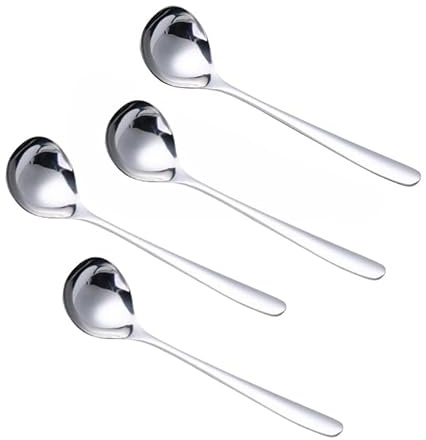 Paquete de 4 cucharones pequeños, cucharones de salsa de 8 pulgadas, cucharón de sopa, cucharón de salsa de acero inoxidable 304, servir de cocina para sopa, salsas, salsa (4, plateado)