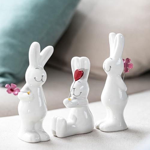 Set di 3 statuette con coniglietti pasquali, decorazioni pasquali, moderne, in porcellana, coniglietto pasquale, decorazione pasquale, decorazione da tavolo, Pasqua, coniglio, per primavera, Pasqua,