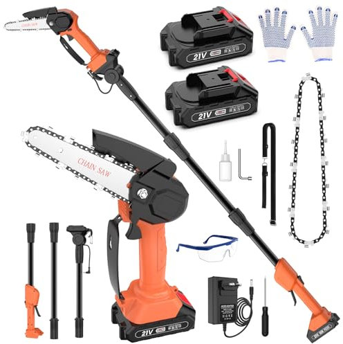 Cordless Pole Saw 5.91Ft, 2 IN 1 High Branch Saw & Handheld Chainsaw 6 Inch Rechargeable 3 Sections 1.8M Electric Extension Pole Chainsaw 90°Adjustable Head w 2 4.0 Ah Battery for Garden Tree Trimming