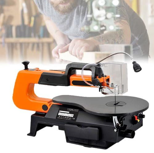 JOSBY Sierra de calar eléctrica de 550-1600 RPM, Sierra de Mesa Antipolvo de 180 W, con luz de Trabajo, Grosor de Corte de 50 mm, Ancho de Garganta de 16 Pulgadas, con Hojas con y sin Pasador