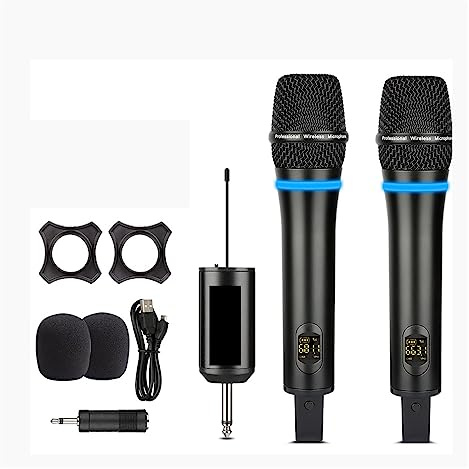 LEPREM Microfono Wireless a 2 canali in Metallo for cantare microfonico dinamico Portatile Doppio Professionale for Feste a casa Speake