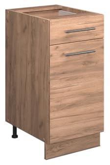 Vicco Küchenunterschrank Fame-Line, Goldkraft Eiche, 40 cm | Metall-Vollauszüge · AP Anthrazit inkl. · Höhenverstellbare Füße · Metallgriffe · Soft-Close