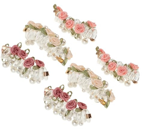 MUCKLILY 6 Coleteros Espiral Pelo Diseño de Flores y Perlas Elásticos Suaves Que No Dañan el Cabello Colores Oscuro y Accesorios para Niñas y Trenzas Burbuja en Fiestas