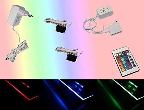 Trango Set da 2 LED RGB per illuminazione dei bordi in vetro, colori diversi che cambiano, TG5022-02