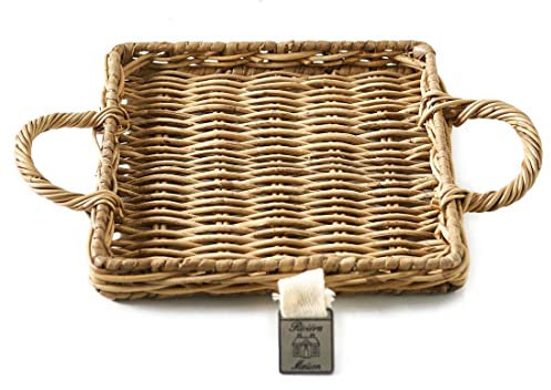 Riviera Maison Tablett Rattan klein, Mini, Tee, Kaffeeserviertablett mitt Griffen, Kaffee Untersetzer, tablett untersetzer, Handgemacht - Rustic Rattan Mini Tray Square - Braun - (LxBxH) 23x17x2