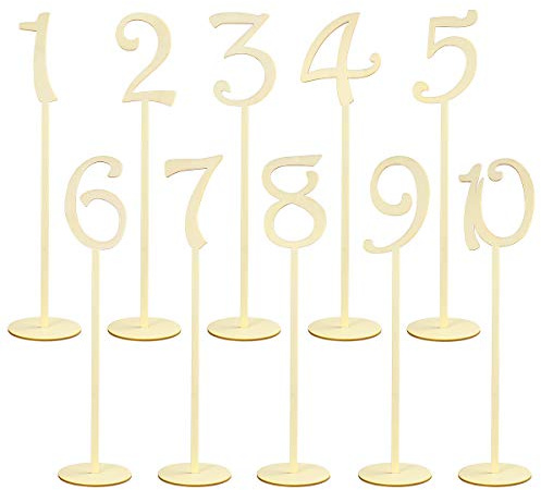 NUOLUX 1-10 Holz Tischnummern Holzform Tischnummern Stick Basis-Set für Hochzeit Geburtstagsparty