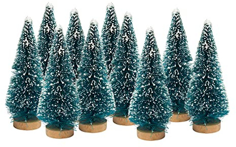 VBS Miniatur-Tannenbaum 10 cm Holz Kunststoff Weihnachtsdeko Modellbaum Bastelbedarf Puppenhaus Zubehör 6 cm, 10 Stück