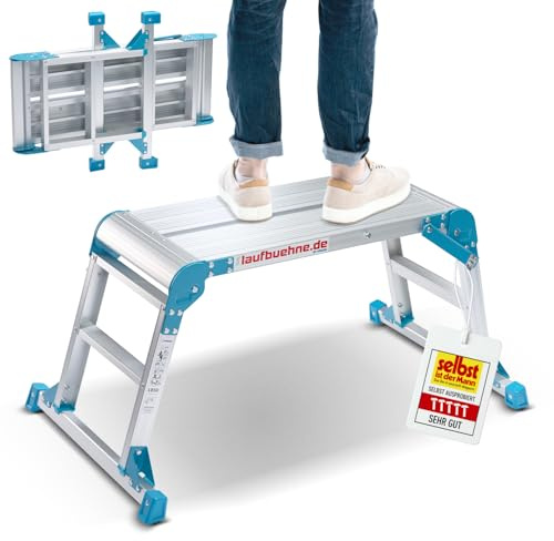 Laufbühne Arbeitsplattform klappbar | Stabile Arbeitsbühne aus Aluminium | Treppenpodest & Treppengerüst Alternative | rutschfest | platzsparend & bis 150 kg belastbar | Vielseitig einsetzbar